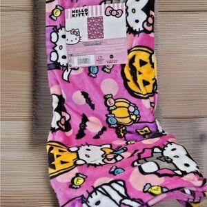 Hello Kitty Hot Pink Halloween Pumpkins, Candy, Bats  Silk Plush Throw 50 X 70